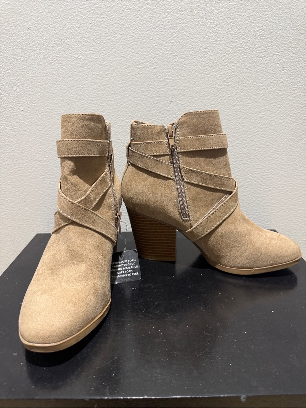 NWOT a.n.a Women’s Tan Suede Ankle Booties with Stacked Heel-size 7
